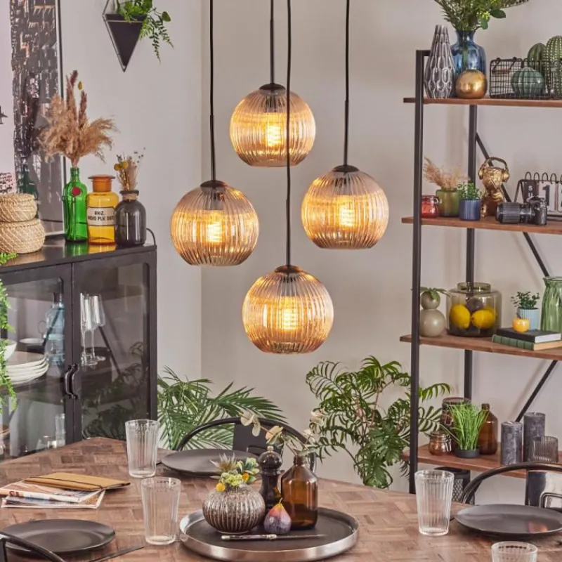 hofstein Koyoto Suspension, Boule lumineuse 35 cm Ambre, 4 lumières