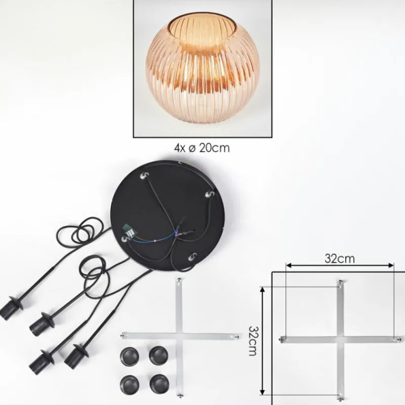 hofstein Koyoto Suspension, Boule lumineuse 35 cm Ambre, 4 lumières