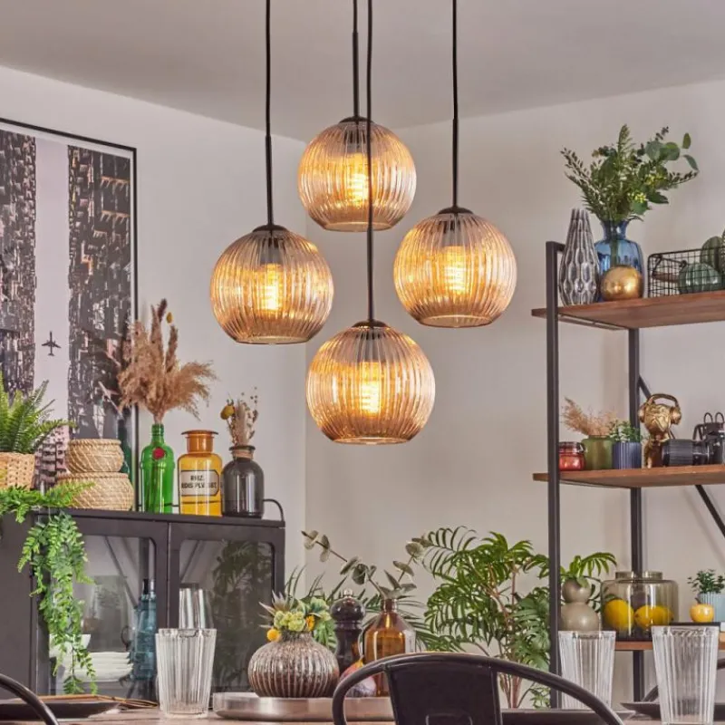 hofstein Koyoto Suspension, Boule lumineuse 35 cm Ambre, 4 lumières