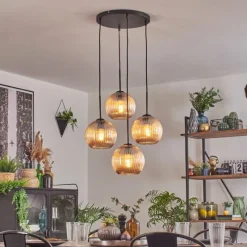 hofstein Koyoto Suspension, Boule lumineuse 35 cm Ambre, 4 lumières