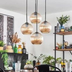 hofstein Koyoto Suspension, Boule lumineuse 35 cm Ambre, 4 lumières