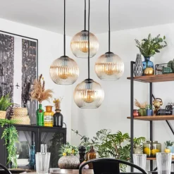 hofstein Koyoto Suspension, Boule lumineuse 35 cm Ambre, Clair, 4 lumières