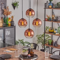 hofstein Koyoto Suspension, Boule lumineuse 35 cm Clair, Cuivré, 4 lumières