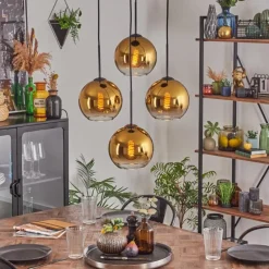 hofstein Koyoto Suspension, Boule lumineuse Or, Clair, 4 lumières