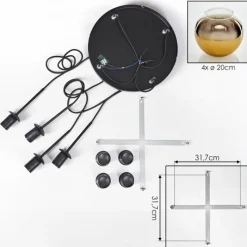 hofstein Koyoto Suspension, Boule lumineuse Or, Clair, 4 lumières