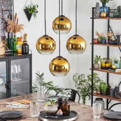 hofstein Koyoto Suspension, Boule lumineuse Or, Clair, 4 lumières