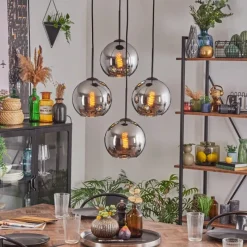 hofstein Koyoto Suspension, Boule lumineuse Chrome, Fumé, 4 lumières