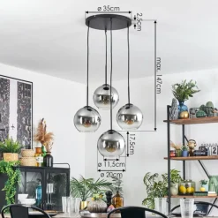 hofstein Koyoto Suspension, Boule lumineuse Clair, Fumé, 4 lumières