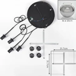 hofstein Koyoto Suspension, Boule lumineuse Clair, Fumé, 4 lumières