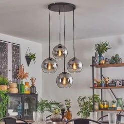 hofstein Koyoto Suspension, Boule lumineuse Clair, Fumé, 4 lumières