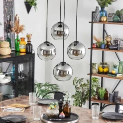 hofstein Koyoto Suspension, Boule lumineuse Clair, Fumé, 4 lumières