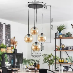 hofstein Koyoto Suspension, Boule lumineuse Ambre, 4 lumières