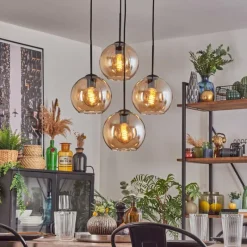 hofstein Koyoto Suspension, Boule lumineuse Ambre, 4 lumières