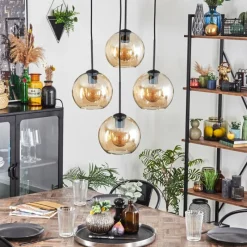 hofstein Koyoto Suspension, Boule lumineuse Ambre, 4 lumières