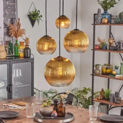 Lampes Dorées-hofstein Koyoto Suspension, Boule lumineuse, Suspension Or, Clair, 4 lumières