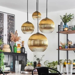 Lampes Dorées-hofstein Koyoto Suspension, Boule lumineuse, Suspension Or, Clair, 4 lumières