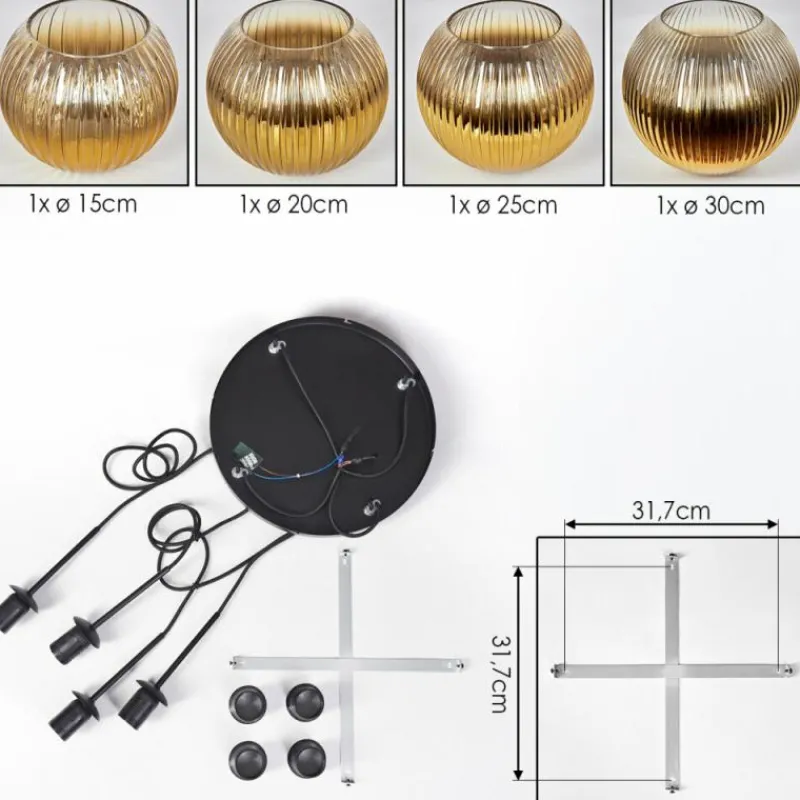 Lampes Dorées-hofstein Koyoto Suspension, Boule lumineuse, Suspension Or, Clair, 4 lumières