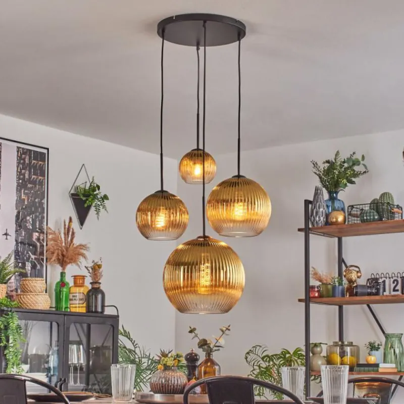 Lampes Dorées-hofstein Koyoto Suspension, Boule lumineuse, Suspension Or, Clair, 4 lumières