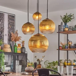 Lampes Dorées-hofstein Koyoto Suspension, Boule lumineuse, Suspension Or, Clair, 4 lumières