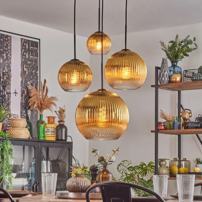 Lampes Dorées-hofstein Koyoto Suspension, Boule lumineuse, Suspension Or, Clair, 4 lumières