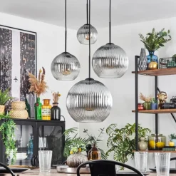 hofstein Koyoto Suspension, Boule lumineuse, Suspension Clair, Fumé, 4 lumières