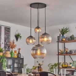 hofstein Koyoto Suspension, Boule lumineuse, Suspension Clair, Fumé, 4 lumières