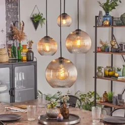 hofstein Koyoto Suspension, Boule lumineuse, Suspension Ambre, Clair, 4 lumières