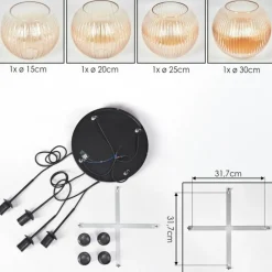 hofstein Koyoto Suspension, Boule lumineuse, Suspension Ambre, Clair, 4 lumières