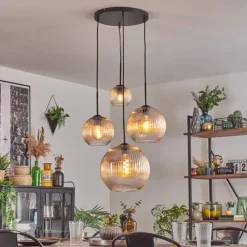 hofstein Koyoto Suspension, Boule lumineuse, Suspension Ambre, Clair, 4 lumières