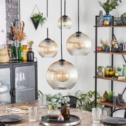 hofstein Koyoto Suspension, Boule lumineuse, Suspension Ambre, Clair, 4 lumières