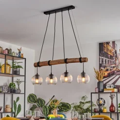 hofstein Koyoto Suspension, Boule lumineuse, Suspension Écru, Noir, 4 lumières