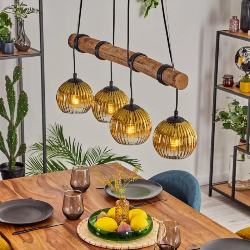 Lampes Dorées-hofstein Koyoto Suspension, Boule lumineuse, Suspension Écru, Noir, 4 lumières