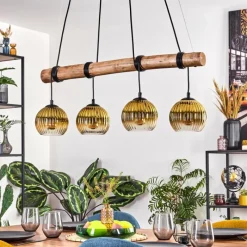 Lampes Dorées-hofstein Koyoto Suspension, Boule lumineuse, Suspension Écru, Noir, 4 lumières