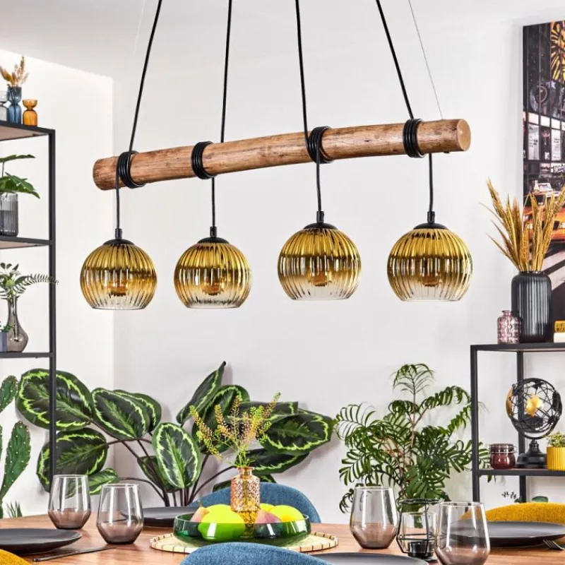 Lampes Dorées-hofstein Koyoto Suspension, Boule lumineuse, Suspension Écru, Noir, 4 lumières