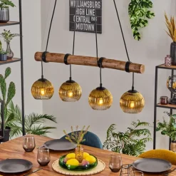 Lampes Dorées-hofstein Koyoto Suspension, Boule lumineuse, Suspension Écru, Noir, 4 lumières