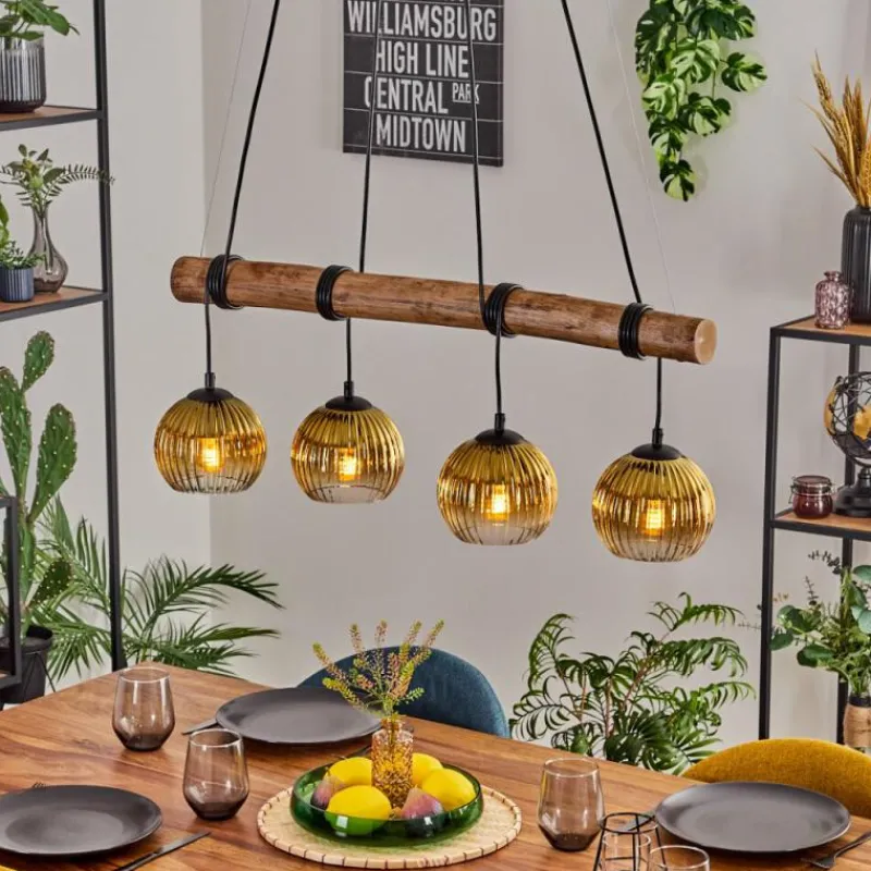 Lampes Dorées-hofstein Koyoto Suspension, Boule lumineuse, Suspension Écru, Noir, 4 lumières