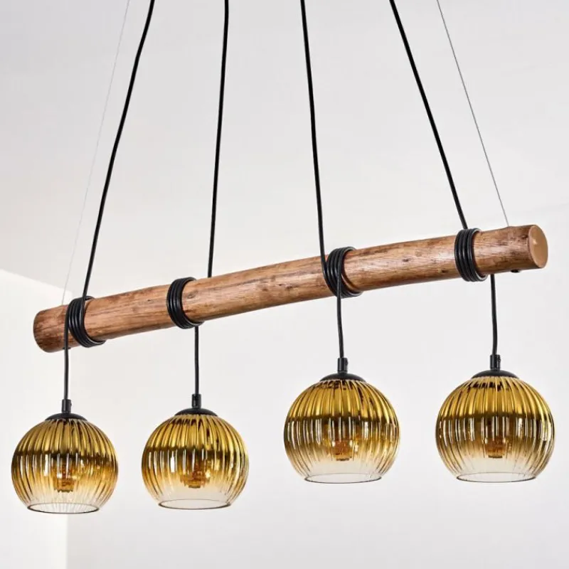 Lampes Dorées-hofstein Koyoto Suspension, Boule lumineuse, Suspension Écru, Noir, 4 lumières