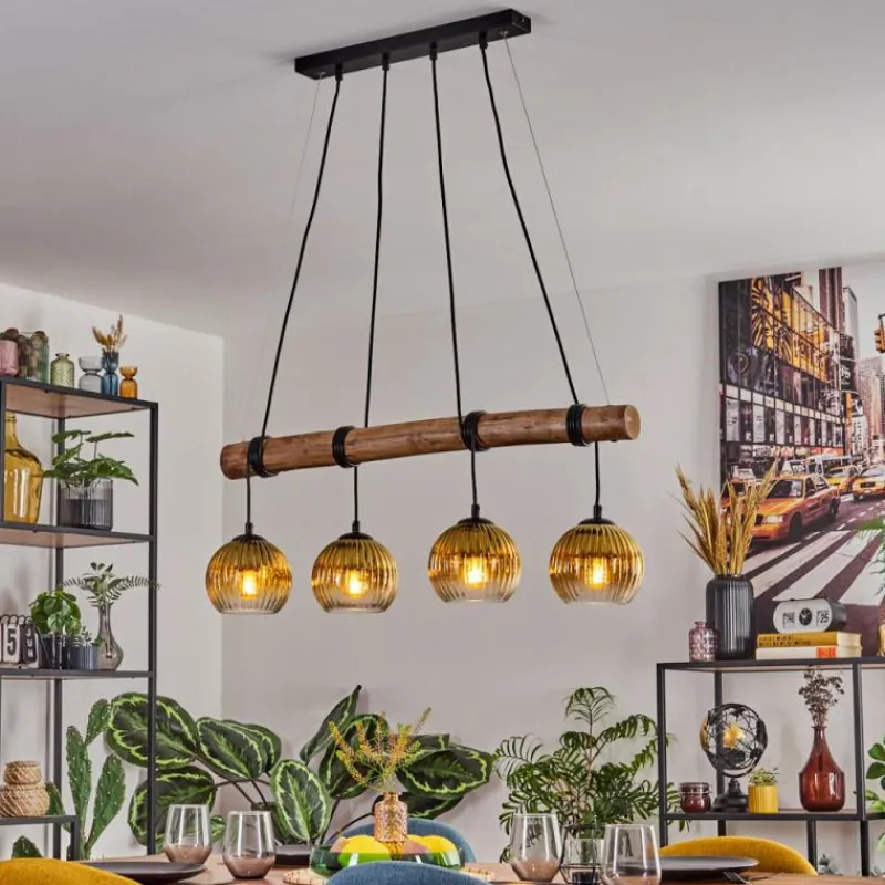 Lampes Dorées-hofstein Koyoto Suspension, Boule lumineuse, Suspension Écru, Noir, 4 lumières