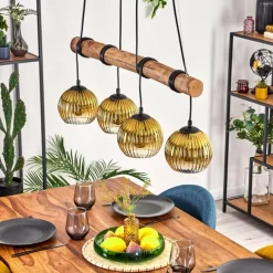 Lampes Dorées-hofstein Koyoto Suspension, Boule lumineuse, Suspension Écru, Noir, 4 lumières