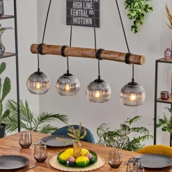 hofstein Koyoto Suspension, Boule lumineuse, Suspension Écru, Noir, 4 lumières