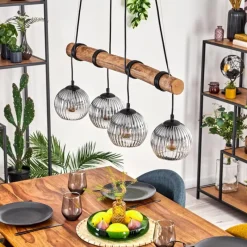 hofstein Koyoto Suspension, Boule lumineuse, Suspension Écru, Noir, 4 lumières