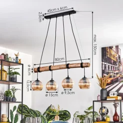 hofstein Koyoto Suspension, Boule lumineuse, Suspension Écru, Noir, 4 lumières