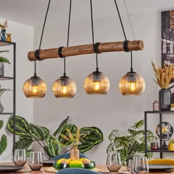 hofstein Koyoto Suspension, Boule lumineuse, Suspension Écru, Noir, 4 lumières