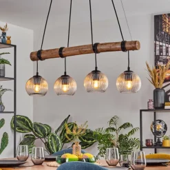 hofstein Koyoto Suspension, Boule lumineuse, Suspension Écru, Noir, 4 lumières