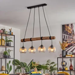 hofstein Koyoto Suspension, Boule lumineuse, Suspension Écru, Noir, 4 lumières