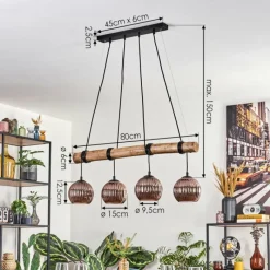 hofstein Koyoto Suspension, Boule lumineuse, Suspension Écru, Noir, 4 lumières