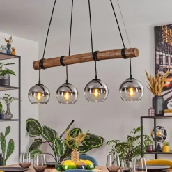 hofstein Koyoto Suspension, Boule lumineuse, Suspension Écru, Noir, 4 lumières