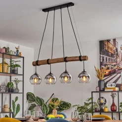 hofstein Koyoto Suspension, Boule lumineuse, Suspension Écru, Noir, 4 lumières