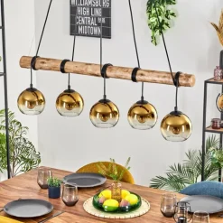 Lampes Dorées-hofstein Koyoto Suspension, Boule lumineuse, Suspension Écru, Noir, 5 lumières