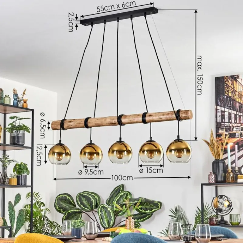 Lampes Dorées-hofstein Koyoto Suspension, Boule lumineuse, Suspension Écru, Noir, 5 lumières